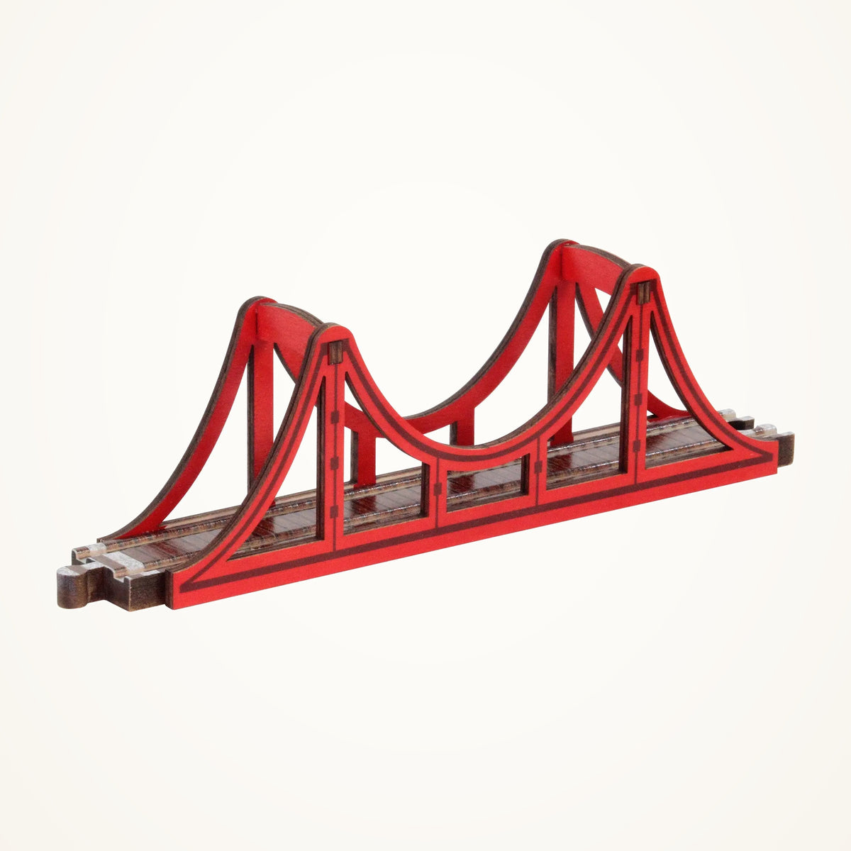Maple Landmark NameTrains Wooden Suspension Train Bridge on a warm ivory background