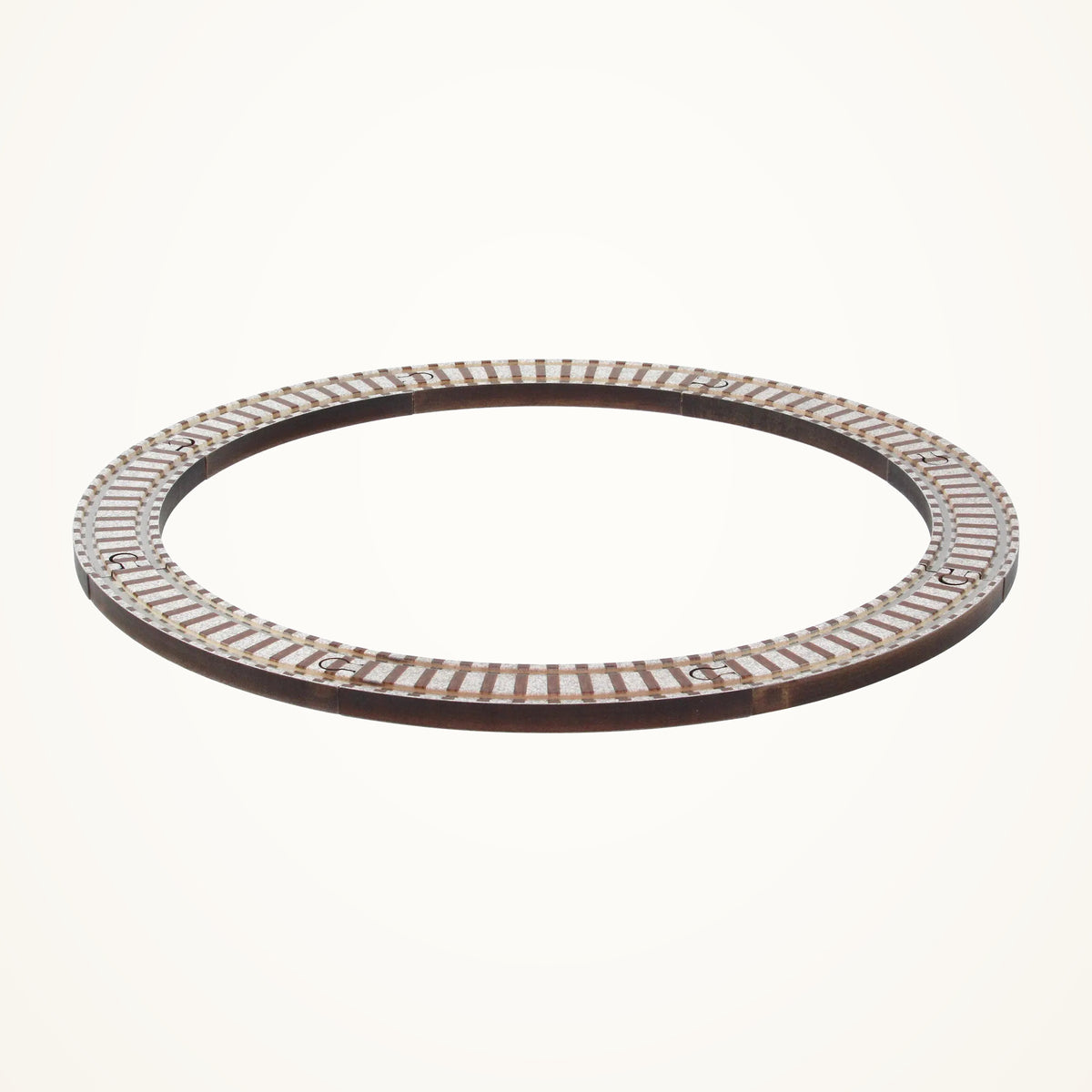 Maple Landmark 8-piece Circle Train Track Set photographed on a warm ivory background.