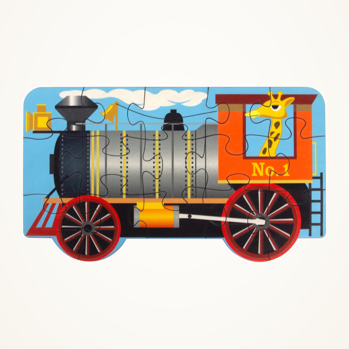 Maple Landmark Train Engine Wooden Jigsaw Puzzle, 15 Pieces on a warm ivory background
