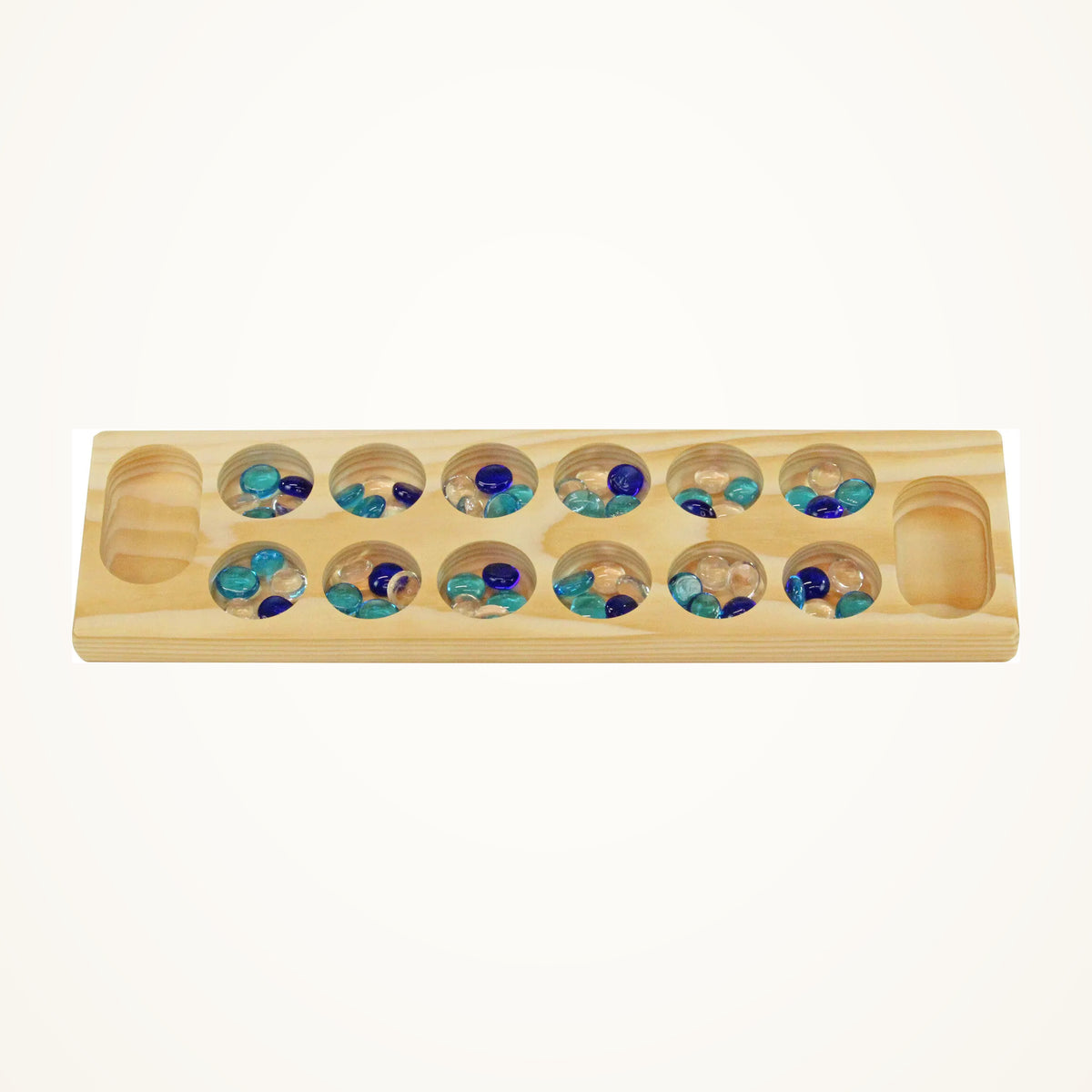Maple Landmark Classic Mancala photographed on a warm ivory background.