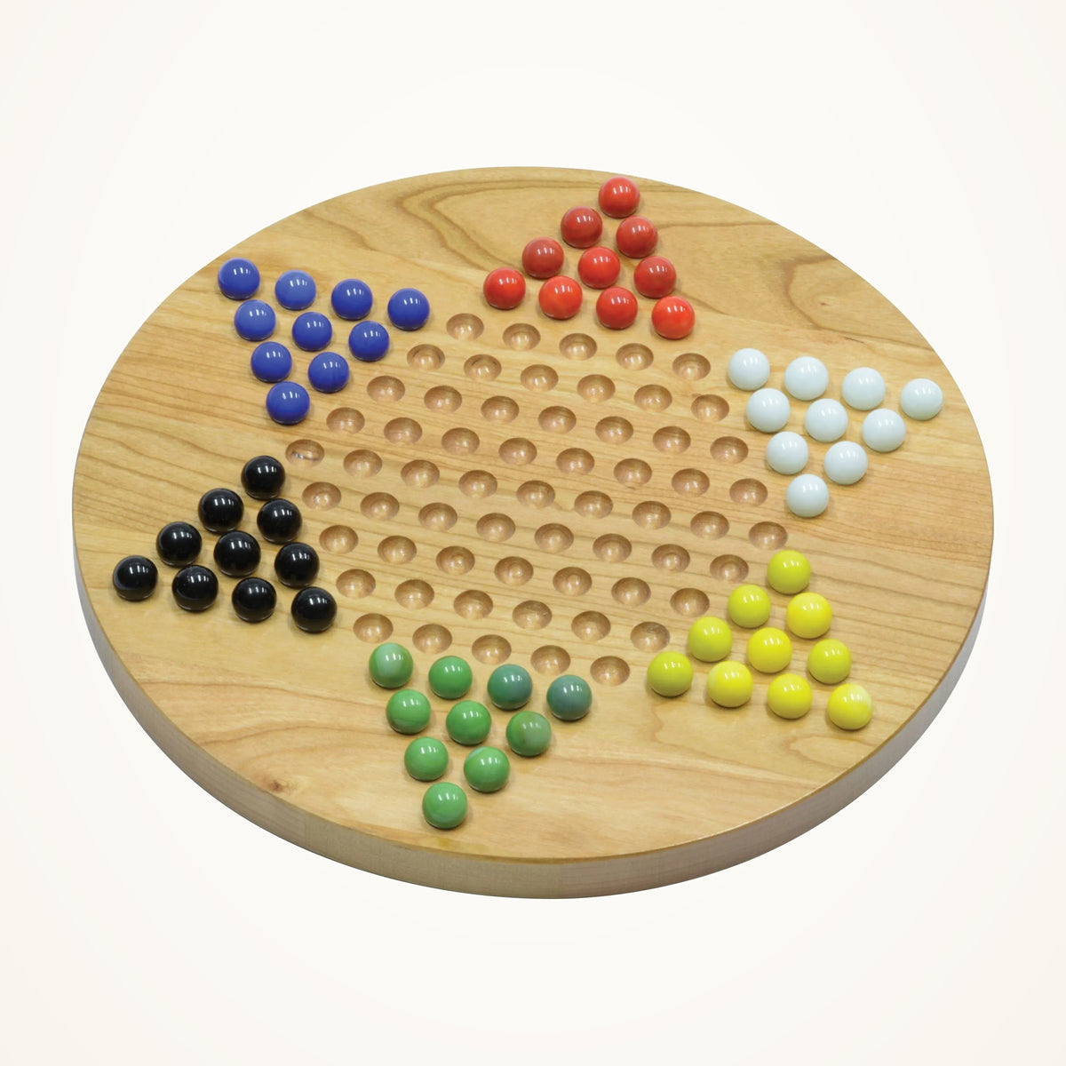 Maple Landmark Cherry Chinese Checkers photographed on a warm ivory background.
