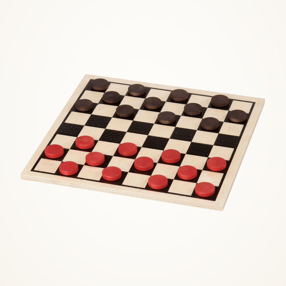 Maple Landmark Wooden Checkerboard & Checkers Set on a warm ivory background