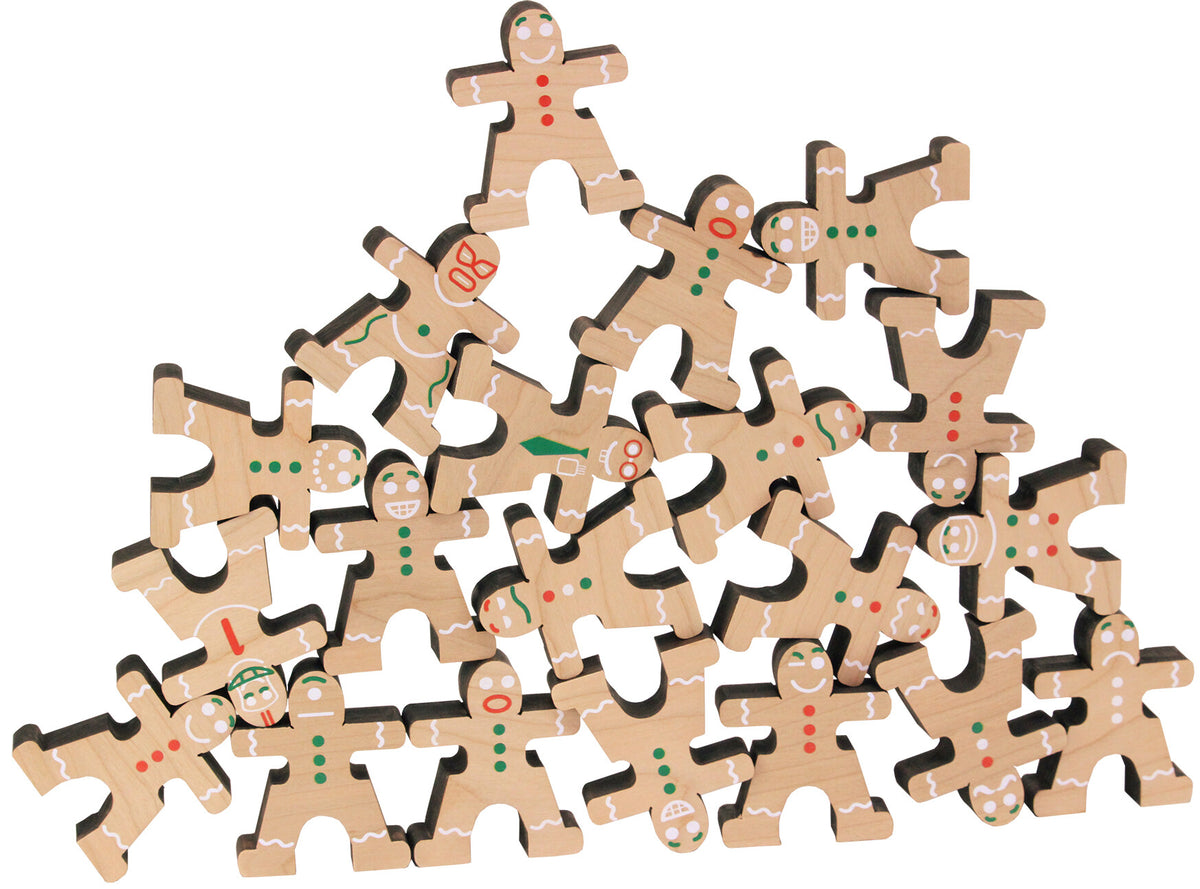 Gingerbread Guys wooden stacking figures with assorted printed designs