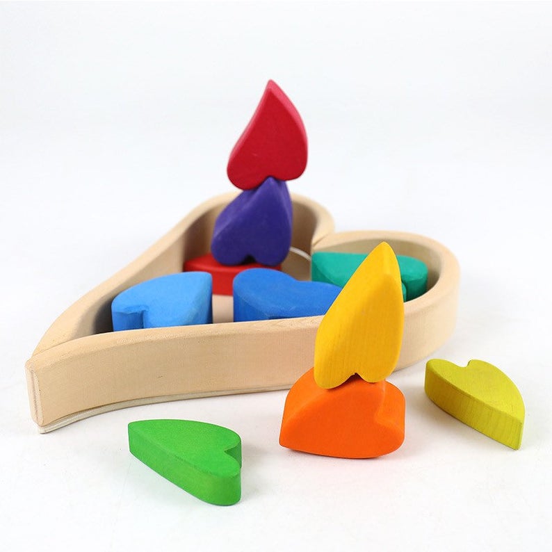 10-Piece Stained Rainbow Heart Stacking Puzzle by Green Elephant Home and Toys – alternate view 4
