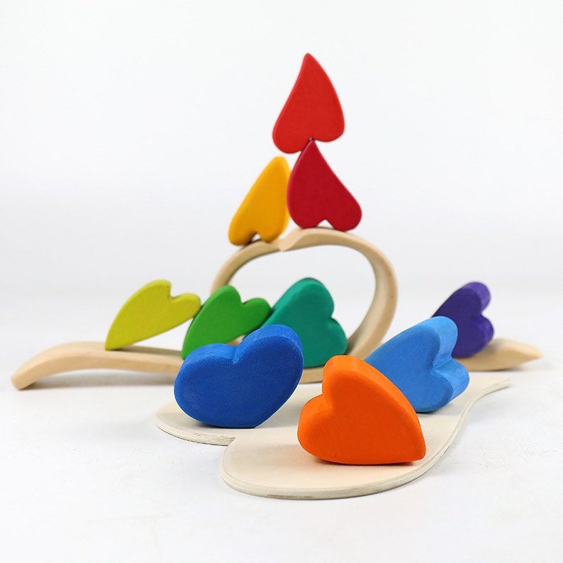 10-Piece Stained Rainbow Heart Stacking Puzzle by Green Elephant Home and Toys – alternate view 5