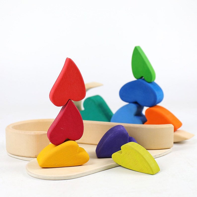 10-Piece Stained Rainbow Heart Stacking Puzzle by Green Elephant Home and Toys – alternate view 6