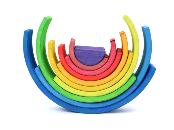 10 Pcs STAINED Wooden Rainbow Stacking Puzzle Blocks in Sunset Color | toys | The Baby Penguin