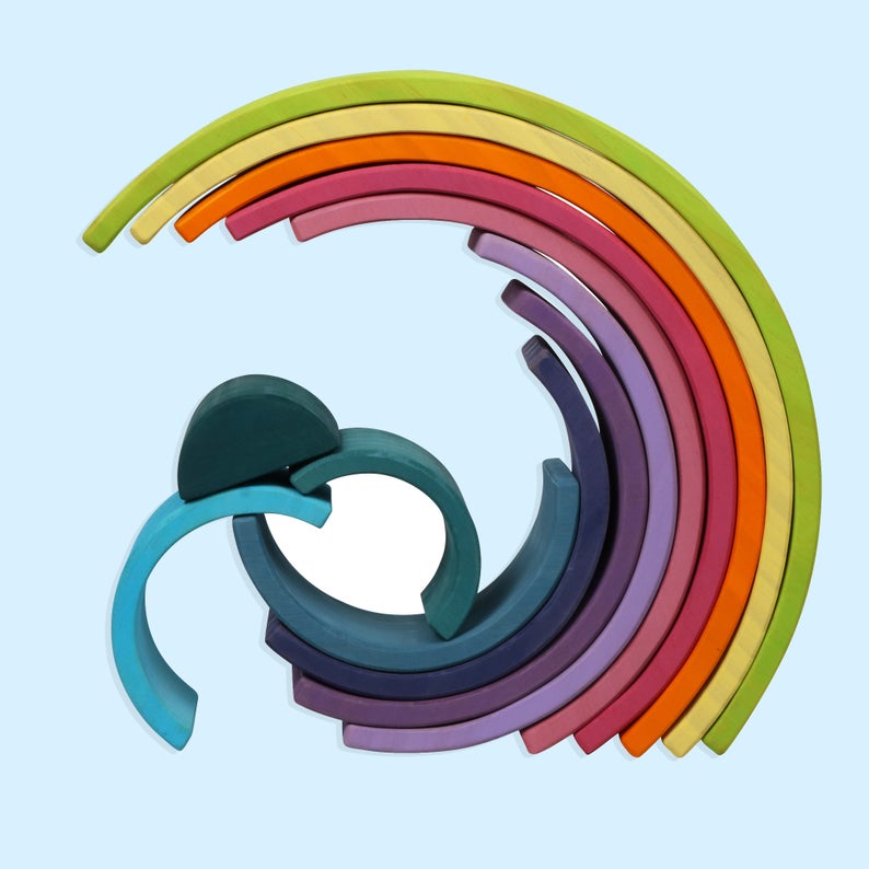 Green Elephant 12-Piece Pastel Wooden Rainbow Stacker – product view