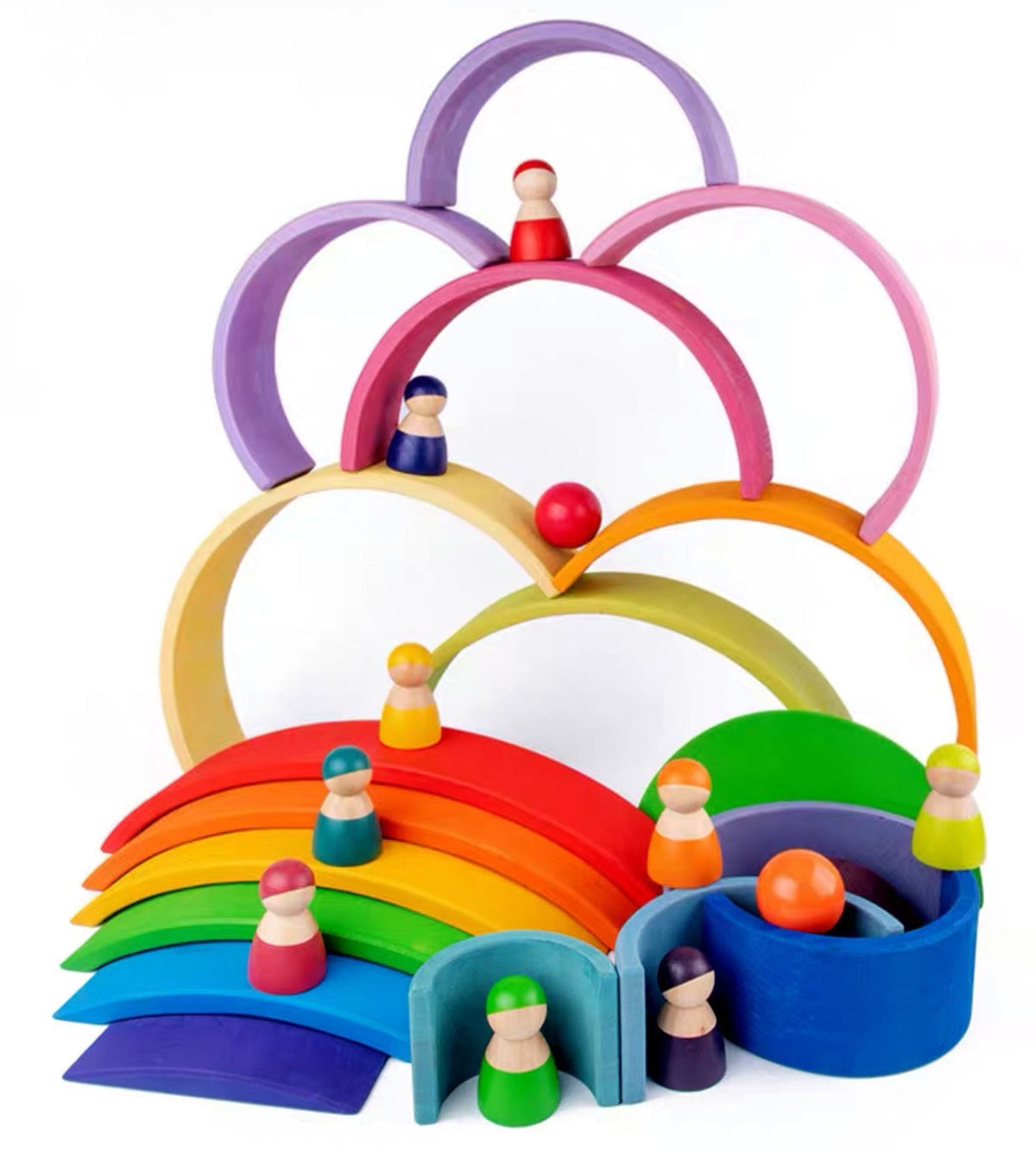 Green Elephant 12-Piece Pastel Wooden Rainbow Stacker – product view
