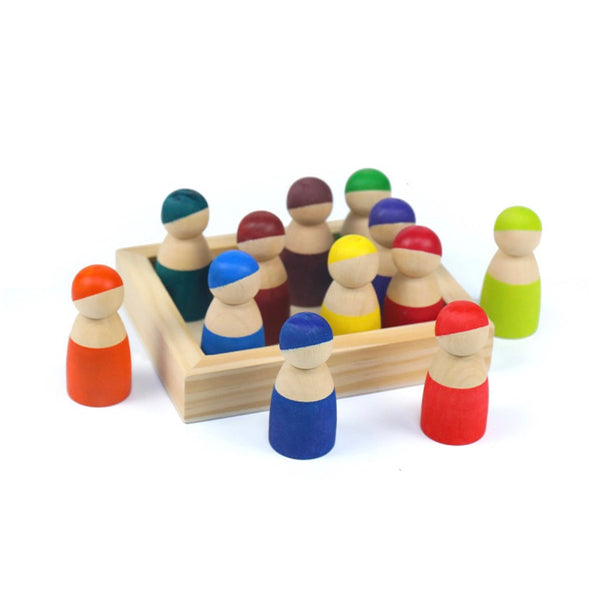 12 Pcs Little Peg Doll People in Tray in Primary Colors |  | The Baby Penguin