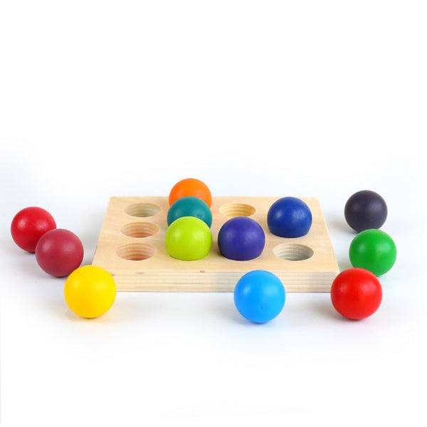 12 Pcs Rainbow Wooden Balls with Tray in Primary Colors Diameter 1.4 Inches | toys | The Baby Penguin