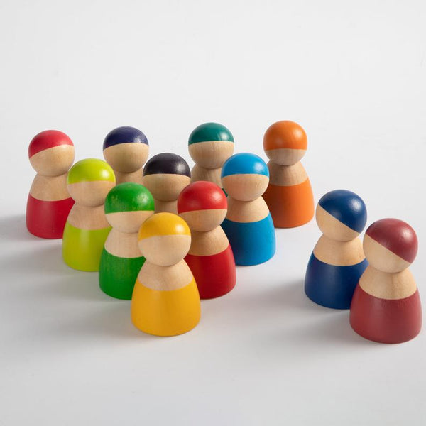 12 Pcs Rainbow Wooden Peg Dolls in Primary Colors | toys | The Baby Penguin