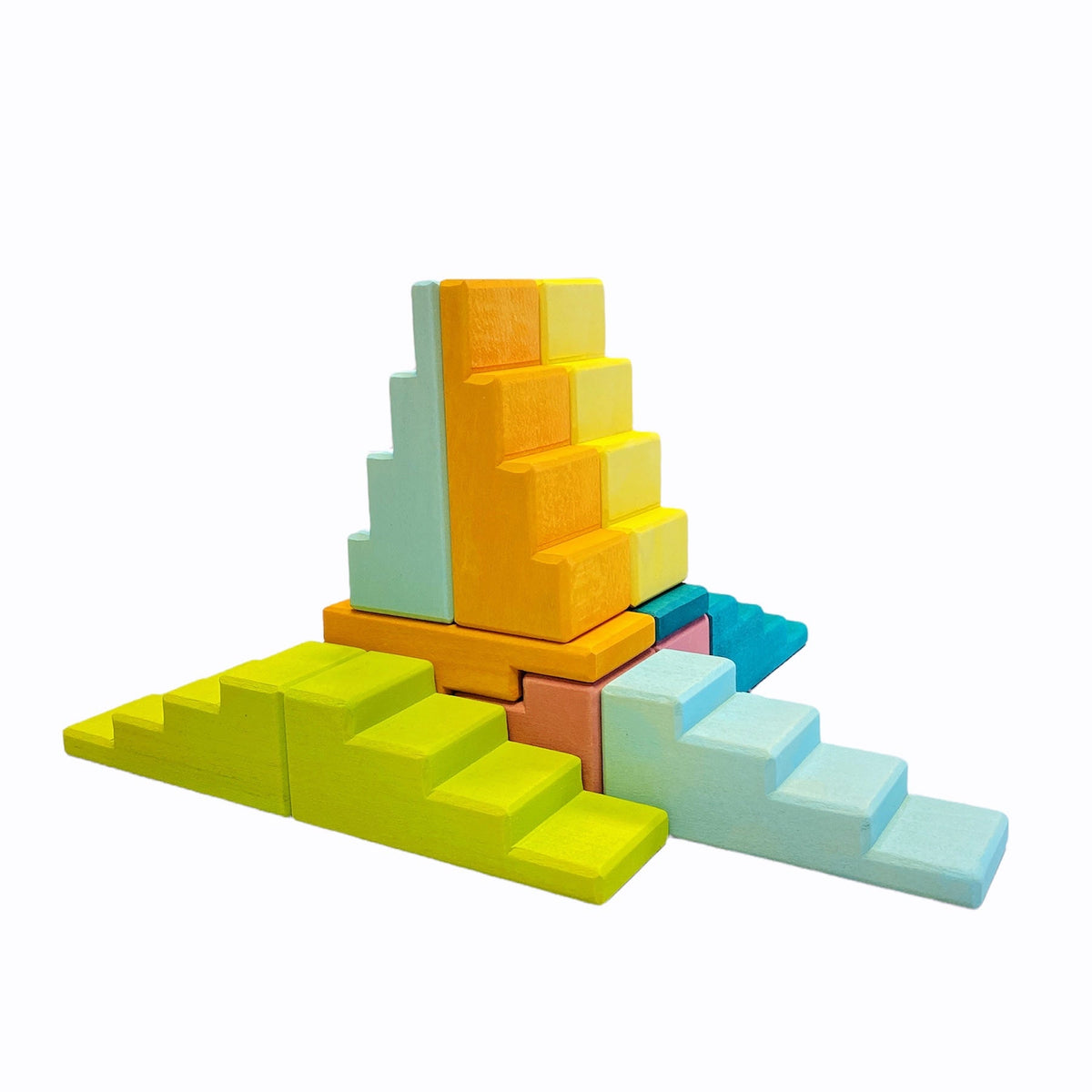 12-Piece Stained Pastel Stepped Roof Block Set by Green Elephant Home and Toys – alternate view 2