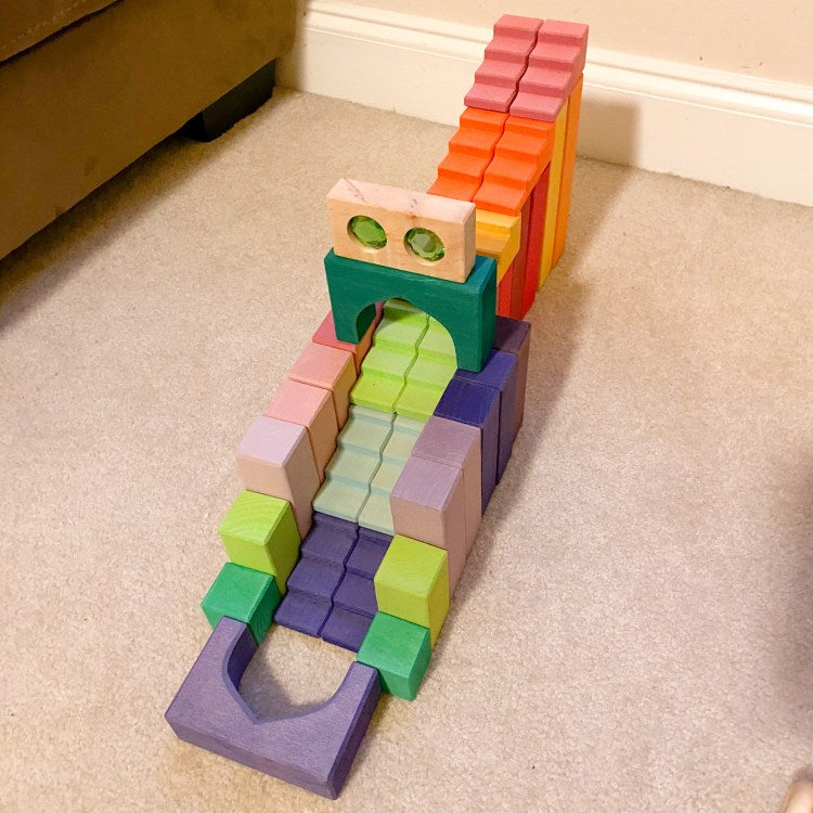 12-Piece Stained Pastel Stepped Roof Block Set by Green Elephant Home and Toys – alternate view 11