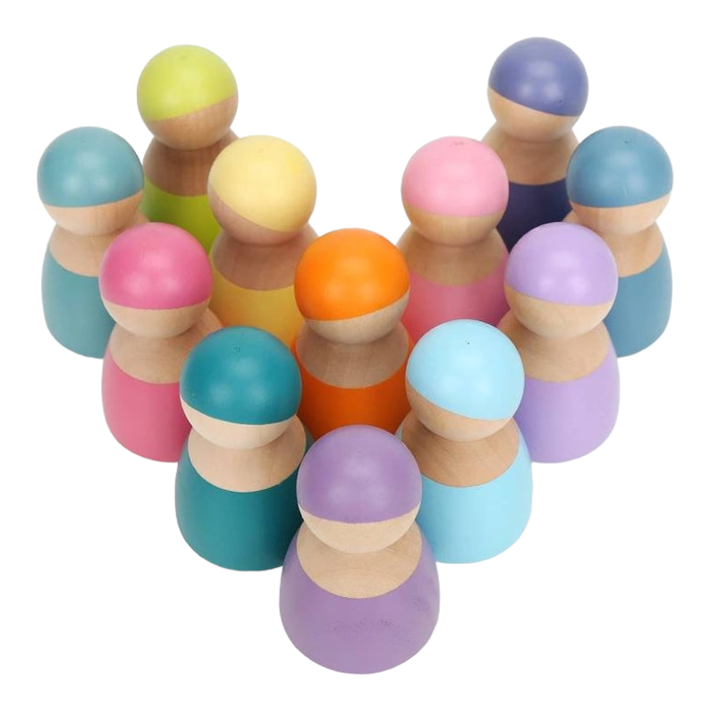 Green Elephant 12-Piece Pastel Wooden Peg Dolls – product view