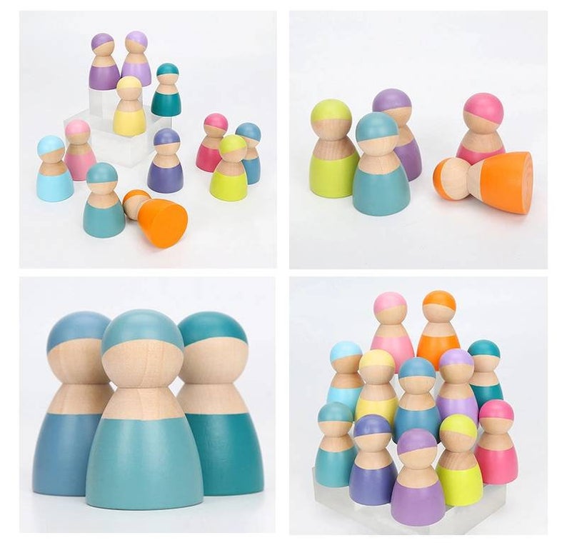 Green Elephant 12-Piece Pastel Wooden Peg Dolls – product view