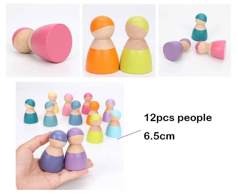 Green Elephant 12-Piece Pastel Wooden Peg Dolls – product view