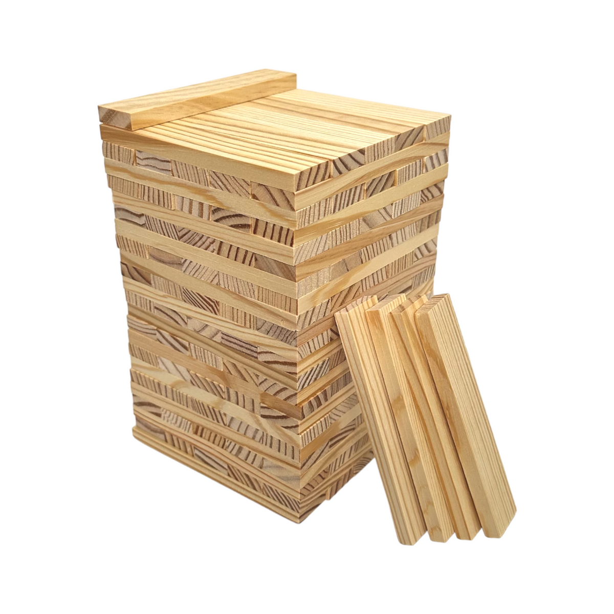 120 natural pine building planks stacked beside loose pieces