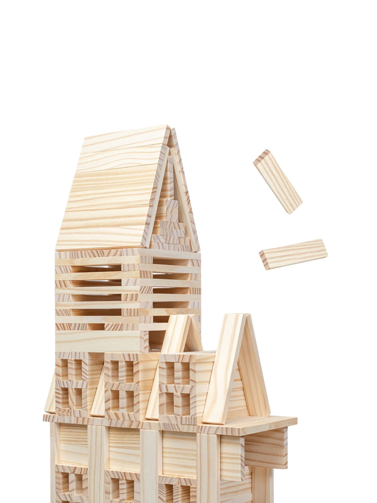 Detailed castle built from natural wooden building planks
