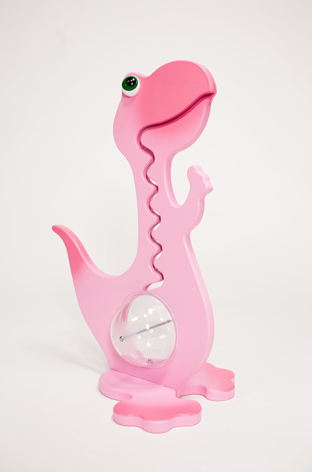 Large pink dinosaur coin bank with clear belly and matching feet