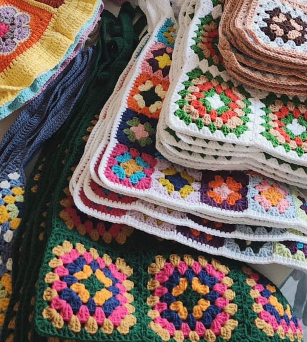 3-in-1 Crochet Granny Square Bandana – Handmade Headband, Pet Collar &Mom Neck Scarf | Colorful Boho Accessory | Retro Crochet Gift - The Baby Penguin