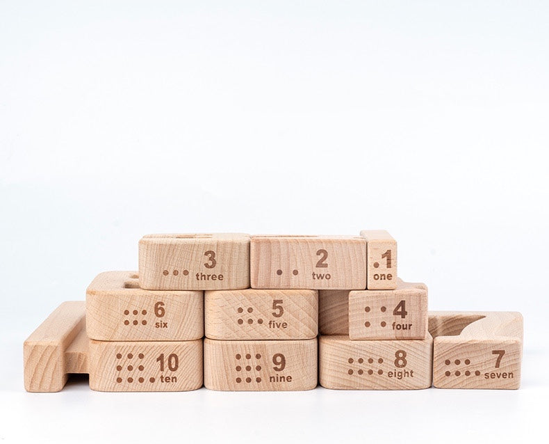 Green Elephant 32-Piece Wooden Number Blocks with Tray – product view