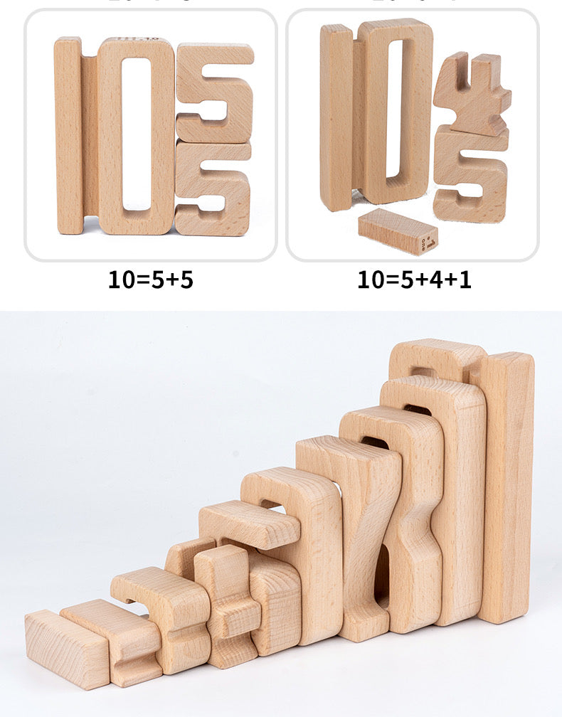 Green Elephant 32-Piece Wooden Number Blocks with Tray – product view
