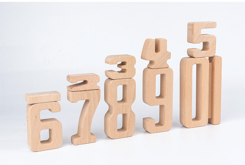 Green Elephant 32-Piece Wooden Number Blocks with Tray – product view