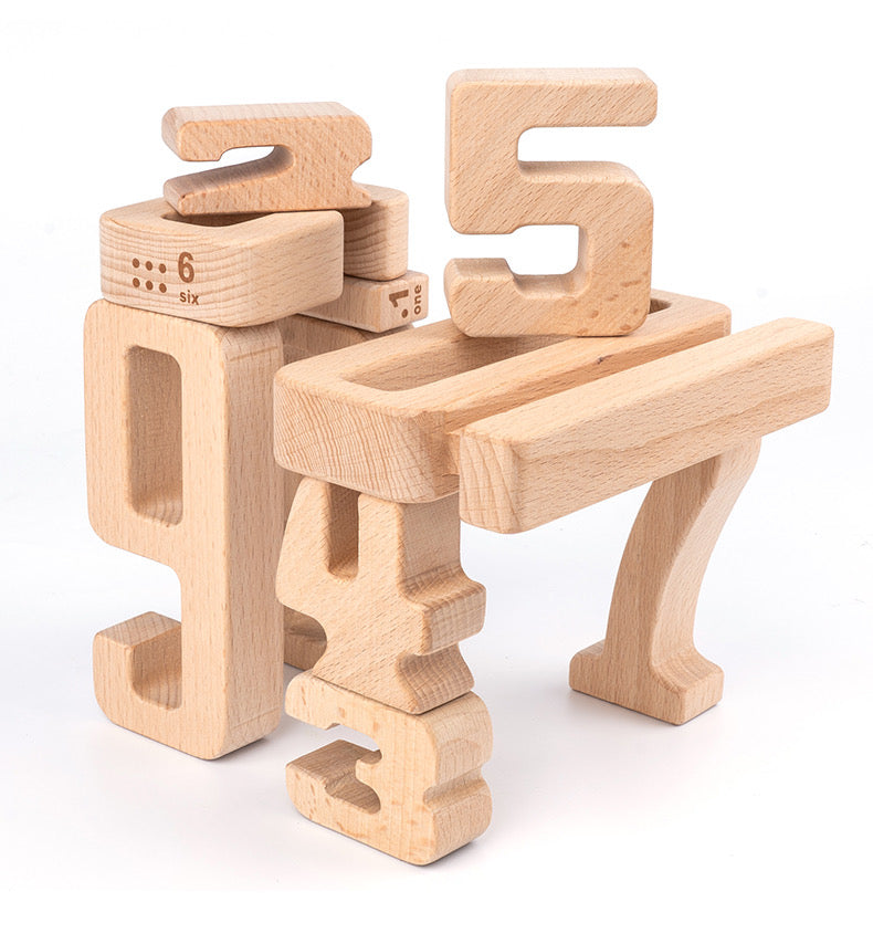 Green Elephant 32-Piece Wooden Number Blocks with Tray – product view