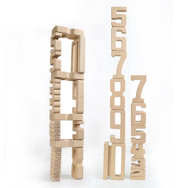 Green Elephant 32-Piece Wooden Number Blocks with Tray – product view