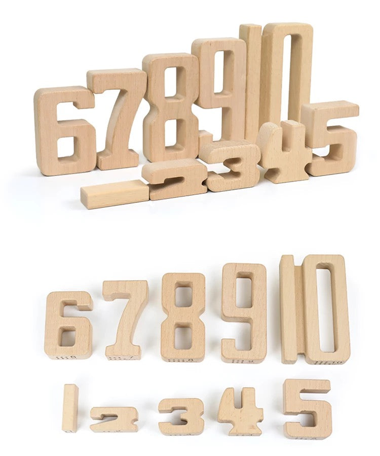 Green Elephant 32-Piece Wooden Number Blocks with Tray – product view