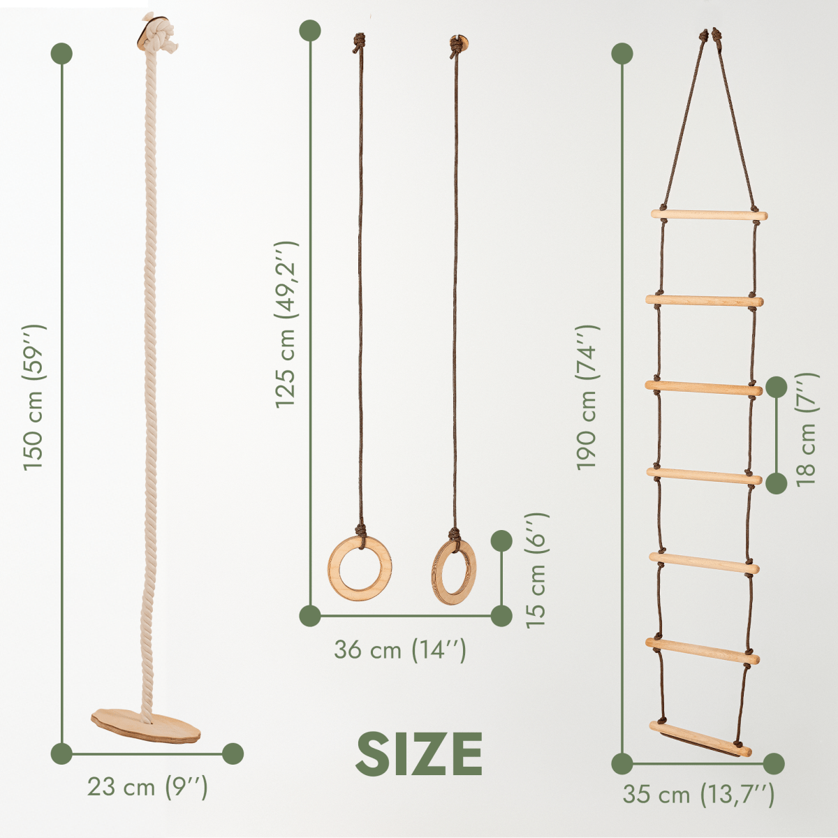 3in1 Swing & Climbing Set: Rope Ladder, Gym Rings & Disc Swing - The Baby Penguin