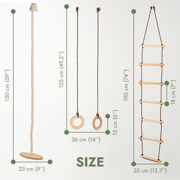 3in1 Swing & Climbing Set: Rope Ladder, Gym Rings & Disc Swing - The Baby Penguin