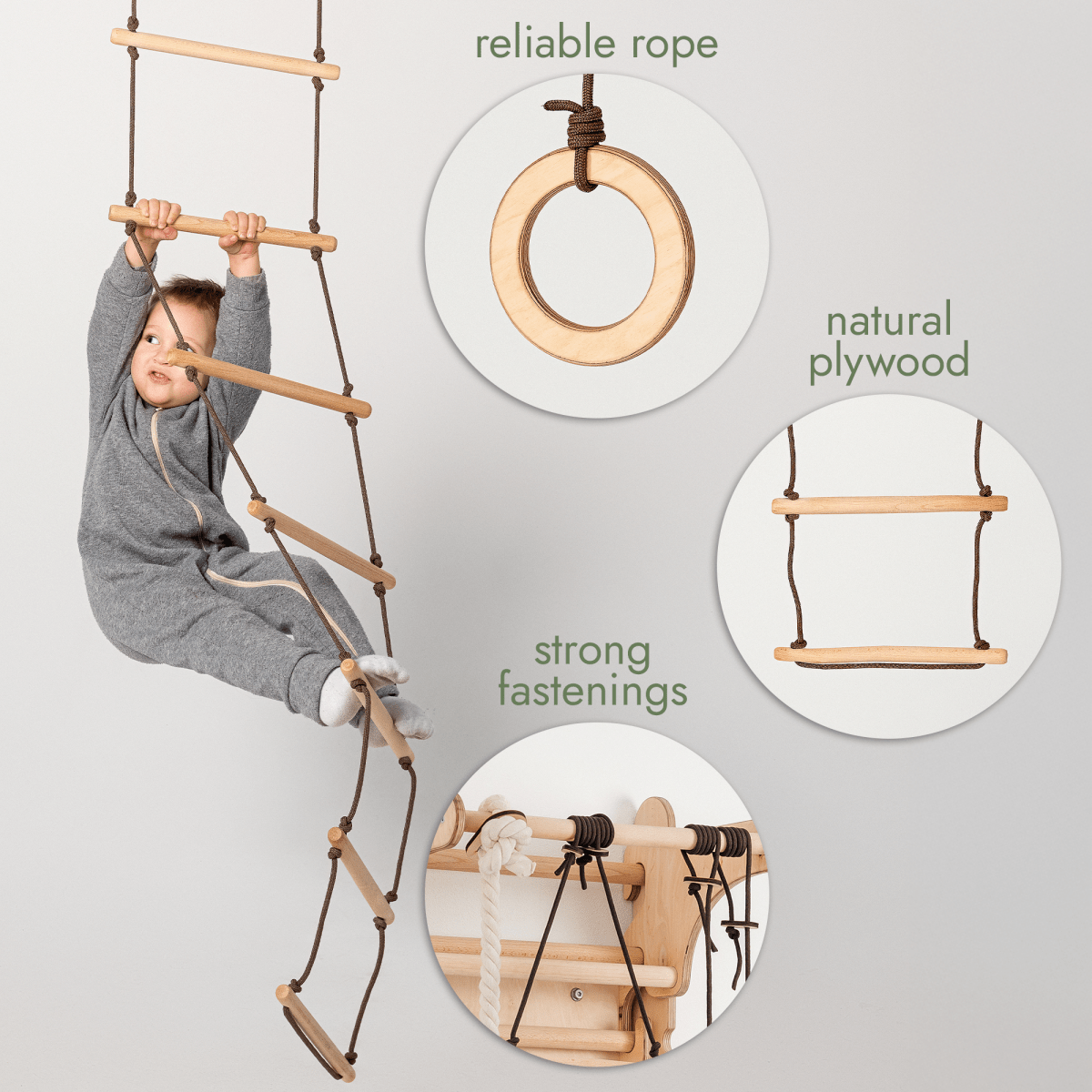 3in1 Swing & Climbing Set: Rope Ladder, Gym Rings & Disc Swing - The Baby Penguin