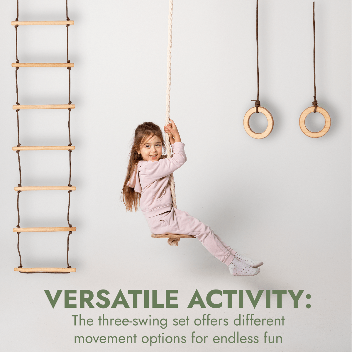3in1 Swing & Climbing Set: Rope Ladder, Gym Rings & Disc Swing - The Baby Penguin