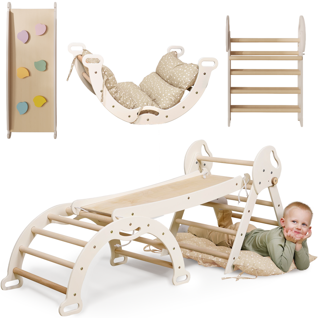 4in1 Montessori Climbing Set: Pikler Triangle, Arch, Slide Board, and Cushion for Toddlers (1–3 Years) - The Baby Penguin