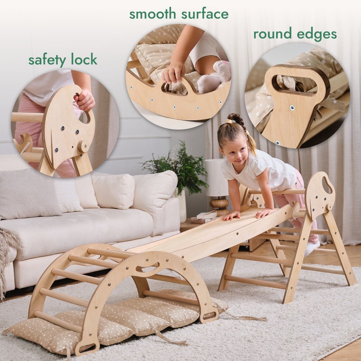 4in1 Montessori Climbing Set: Pikler Triangle, Arch, Slide Board, and Cushion for Toddlers (1–3 Years) - The Baby Penguin