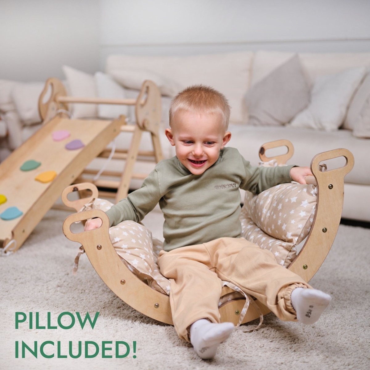 4in1 Montessori Climbing Set: Pikler Triangle, Arch, Slide Board, and Cushion for Toddlers (1–3 Years) - The Baby Penguin