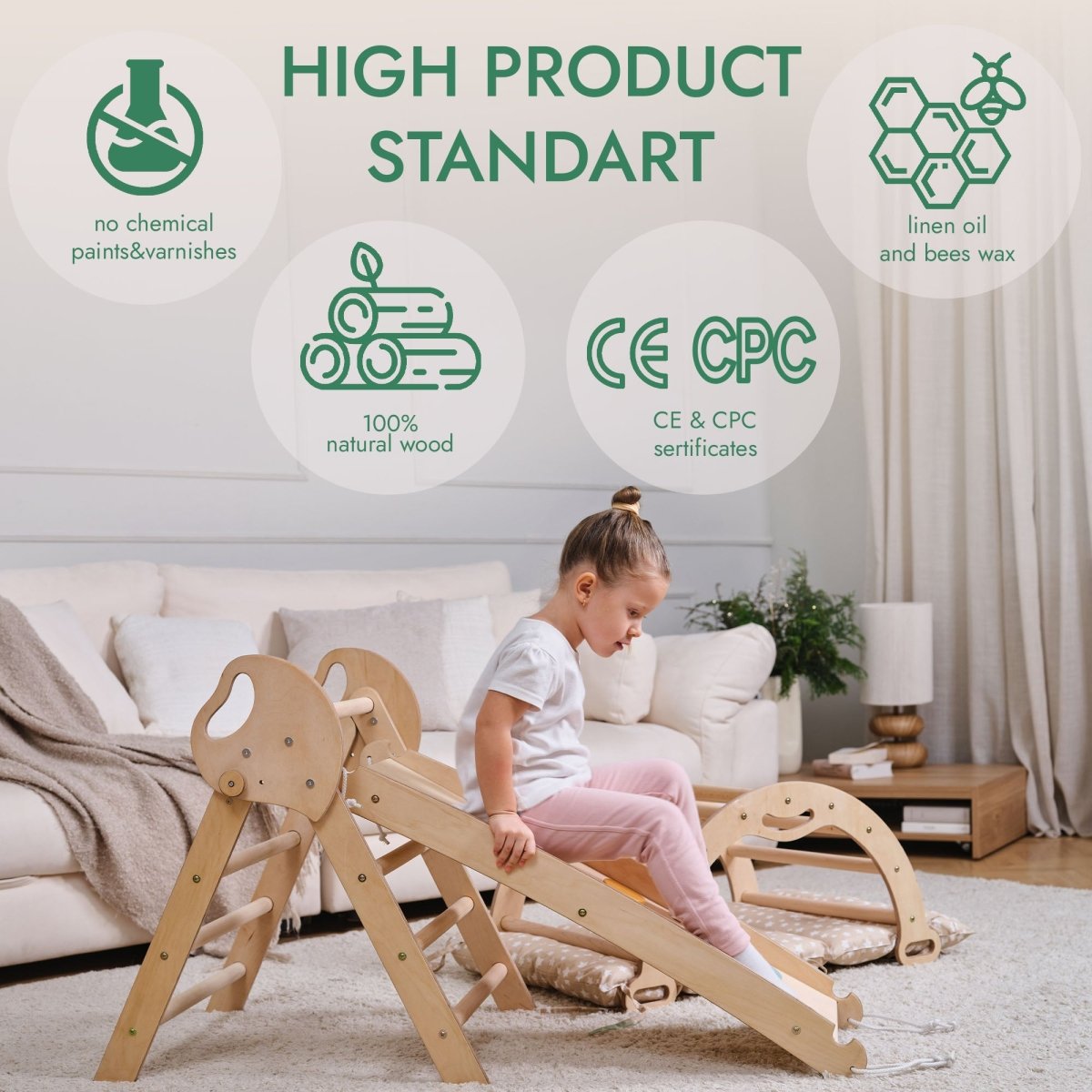 4in1 Montessori Climbing Set: Pikler Triangle, Arch, Slide Board, and Cushion for Toddlers (1–3 Years) - The Baby Penguin