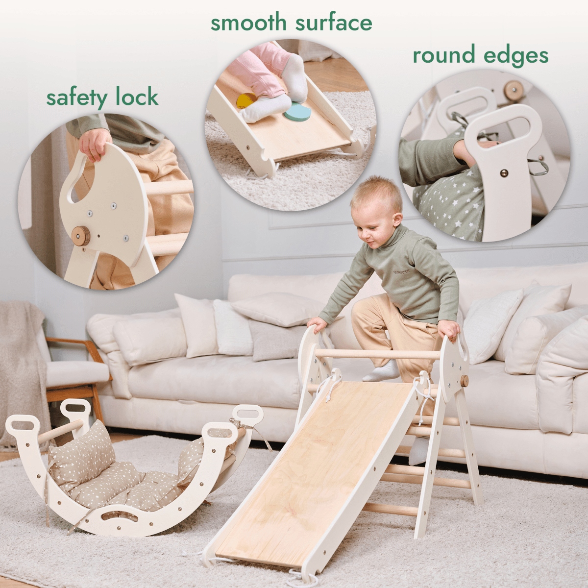 4in1 Montessori Climbing Set: Pikler Triangle, Arch, Slide Board, and Cushion for Toddlers (1–3 Years) - The Baby Penguin