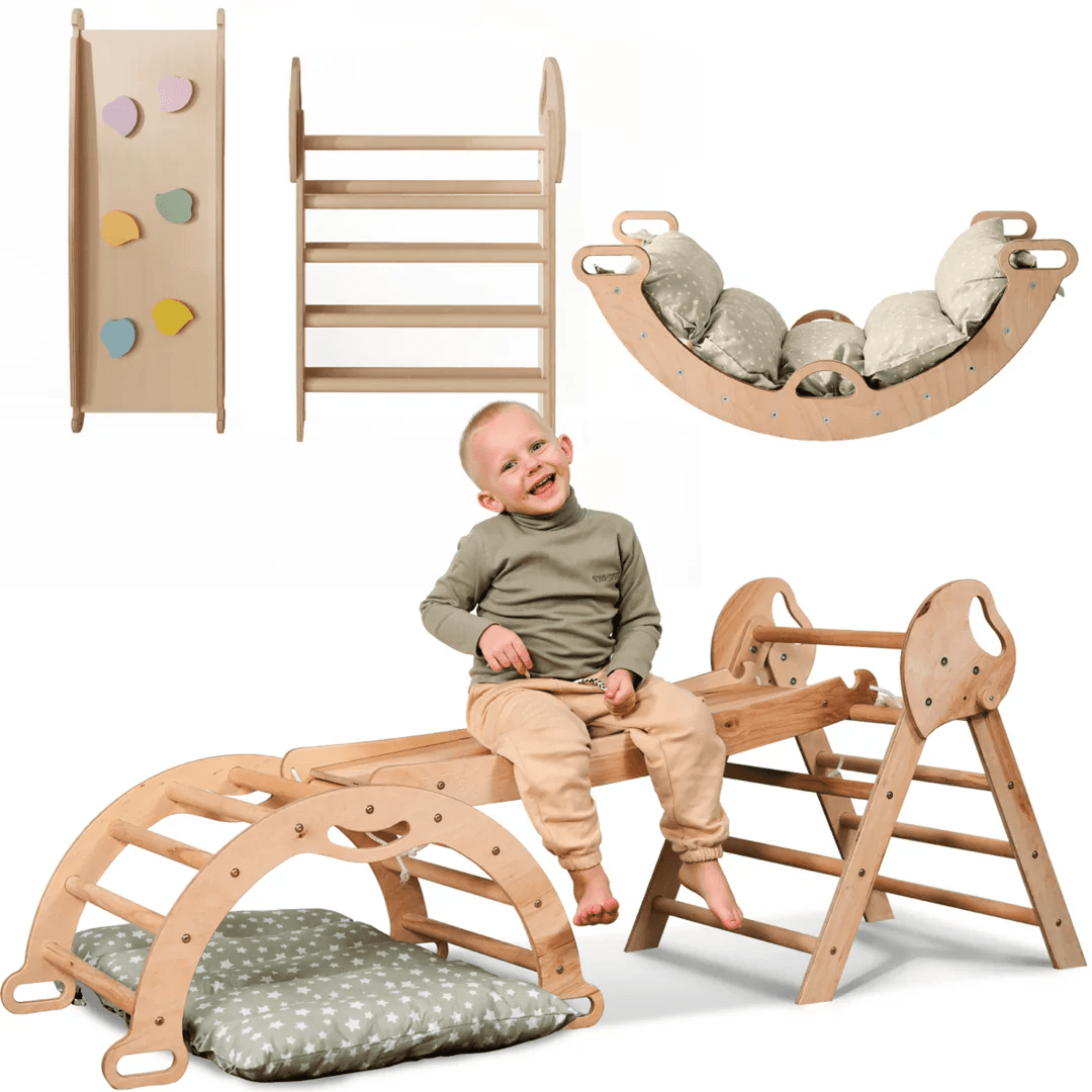 4in1 Montessori Climbing Set: Pikler Triangle, Arch, Slide Board, and Cushion for Toddlers (1–3 Years) - The Baby Penguin