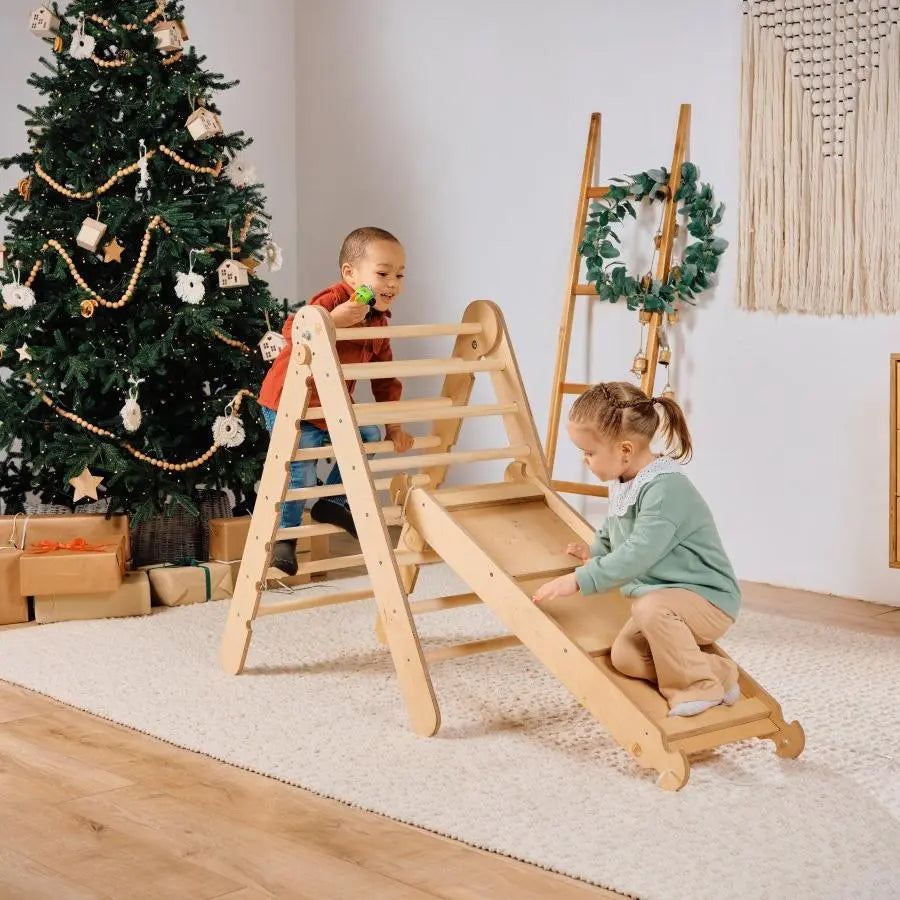 4in1 Montessori Climbing Set: Triangle Ladder + Climbing Arch + Slide Board & Cushion – Beige - The Baby Penguin