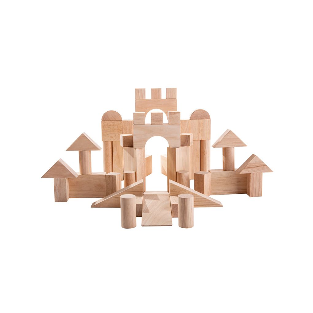 PlanToys Wooden Unit Blocks, 50 Pieces