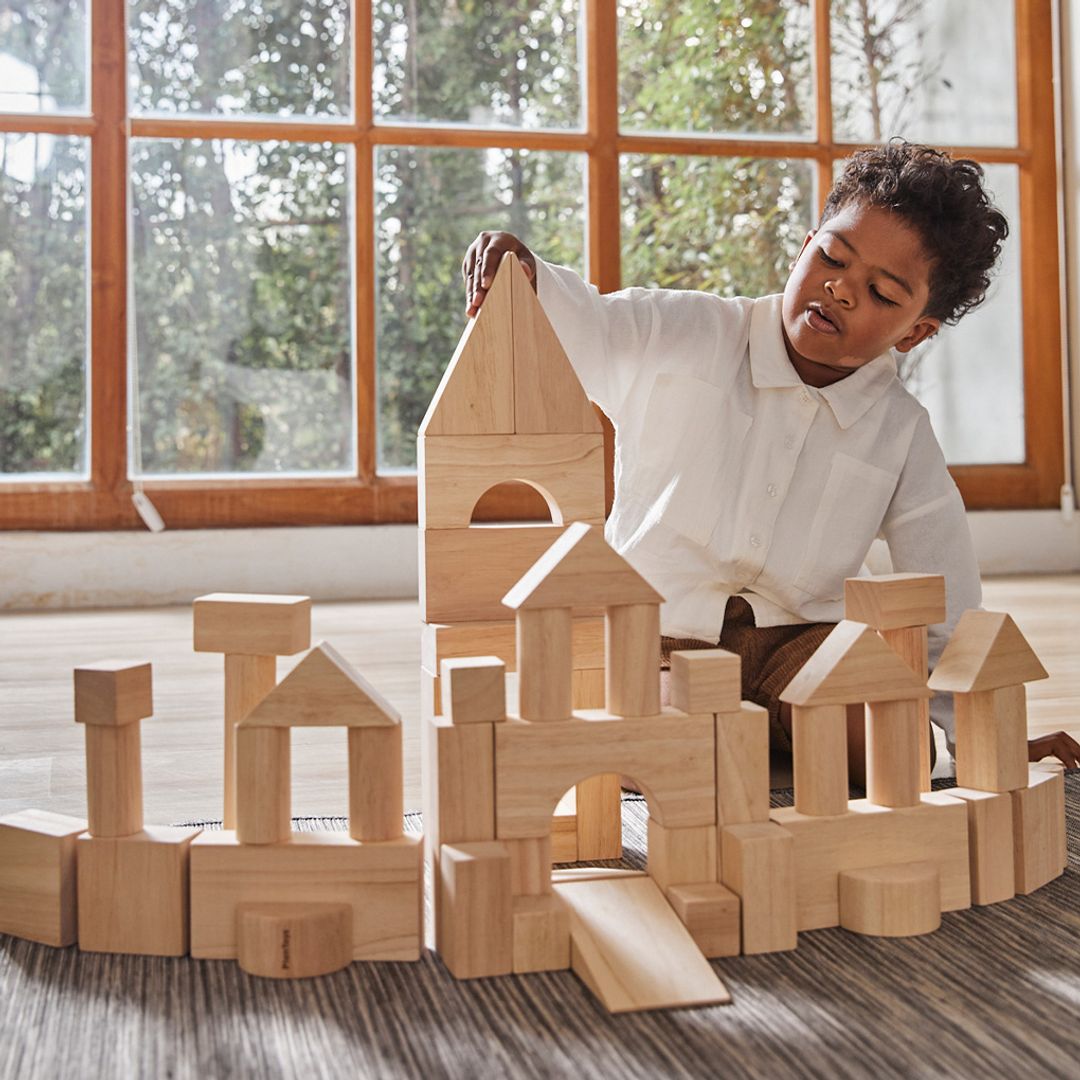 PlanToys Wooden Unit Blocks, 50 Pieces