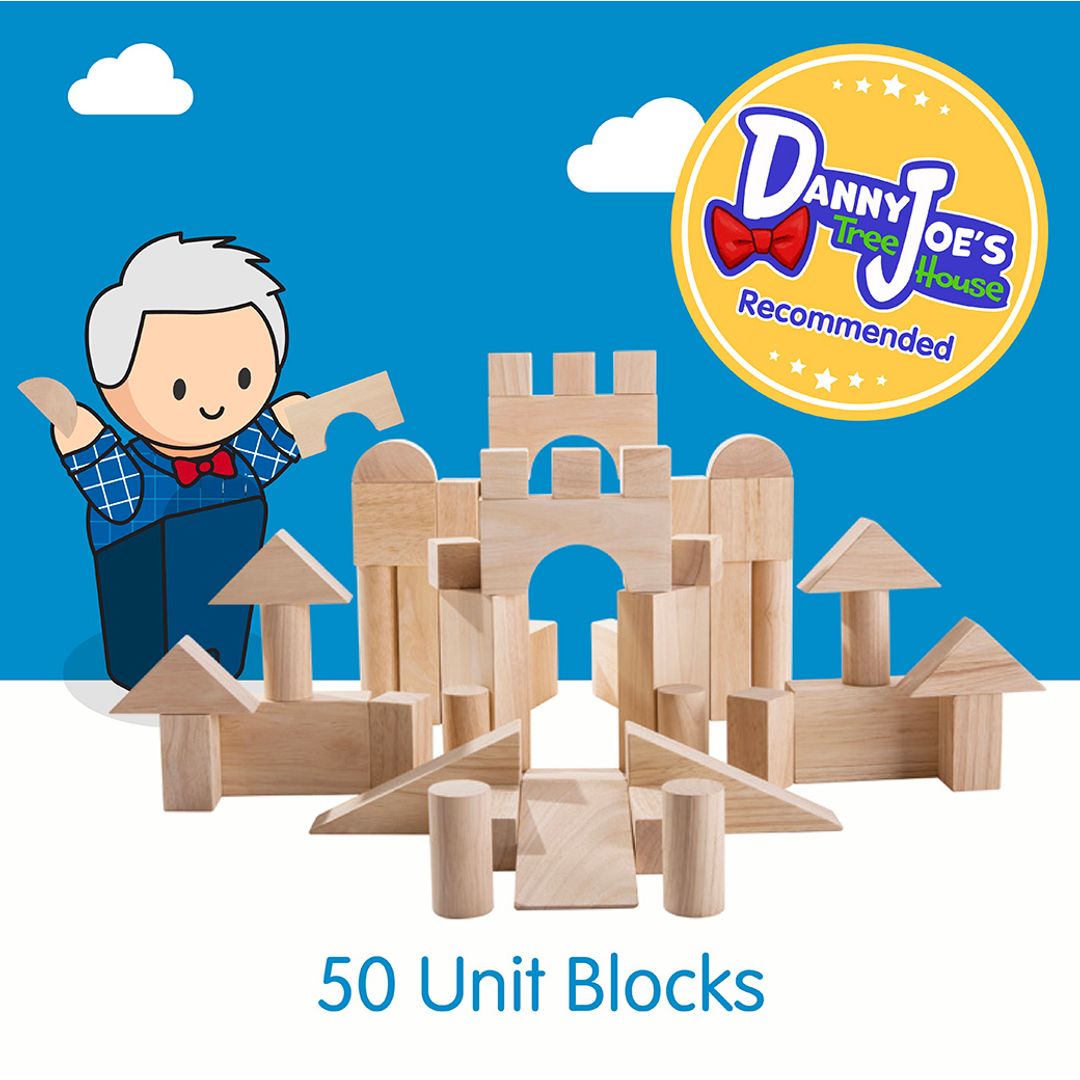 PlanToys Wooden Unit Blocks, 50 Pieces