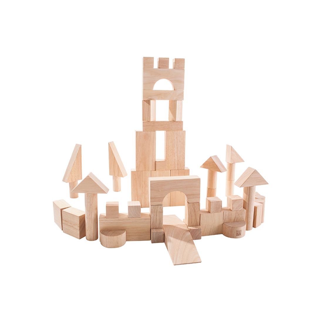 PlanToys Wooden Unit Blocks, 50 Pieces