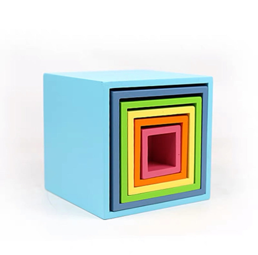 6 Pcs Colored Wooden Nesting Box Set in Pastel/Macaron Color | toys | The Baby Penguin