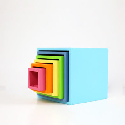 6 Pcs Colored Wooden Nesting Box Set in Pastel/Macaron Color | Toy Vehicles | The Baby Penguin