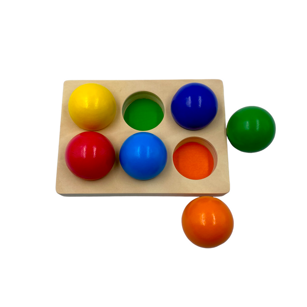 6 Pcs Rainbow Wooden Balls with Tray in Primary Colors Diameter 1.8 Inches |  | The Baby Penguin