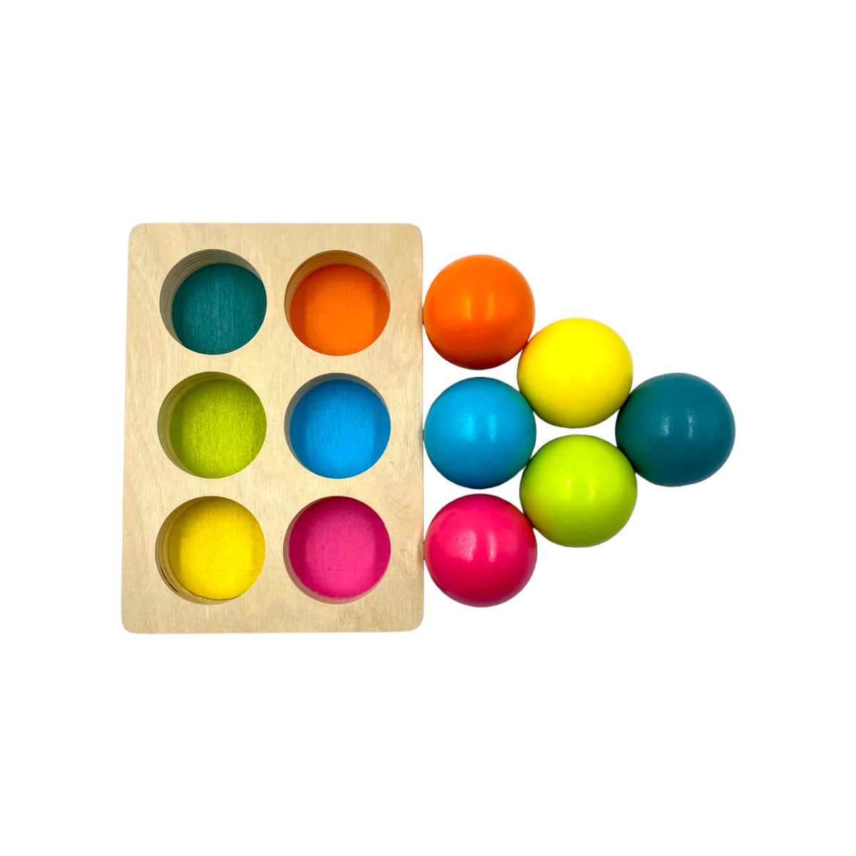 6-piece pastel wooden ball sorting set with tray